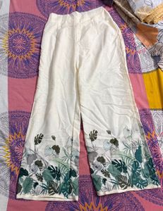 Cream Tropical Print Wide Leg Pants