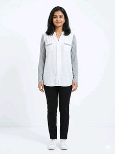 Chic White & Grey Long Sleeve Top