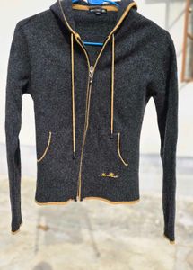 Gray Hoodie with Yellow Trim