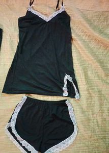 Black Lace Pajama Sexy Shorts Set