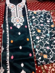 Embroidered Teal Velvet Kurta Set