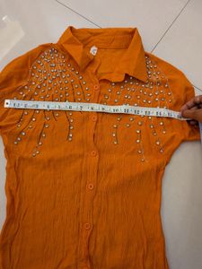 Embellished Orange Crinkle Shirt