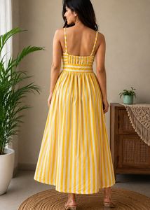 Yellow Striped Maxi Dress with Tie-Front
