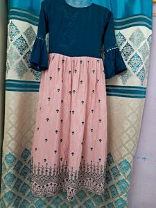 Peacock Blue With Pink Combined Gown Like Kurti