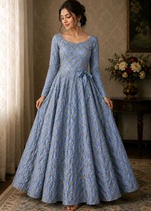 Elegant Blue Embroidered Gown