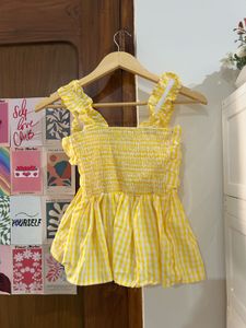 Cute Yellow Gingham Tie-Front Top