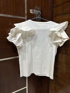 White Ruffle Sleeve Top