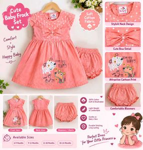 Cute Puppy Print Baby Dress & Diaper Cover Set