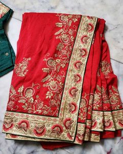 red and green colour combination saree