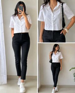 Stylish white Zudio top paired with black slim-fit