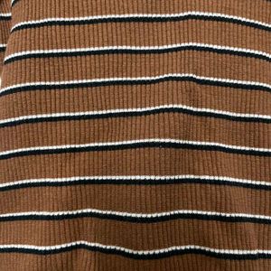 Brown Striped Ribbed Knit Top