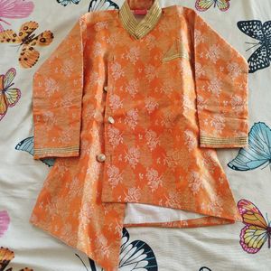 Boys Orange Brocade Kurta