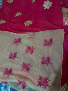 Elegant Pink Embellished Saree