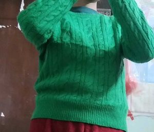 Women Self Design Green Sweater