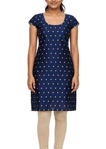 Elegant Blue Kurti with Gold Square Print
