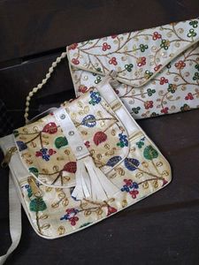 Embroidered Clutch and Handbag Set