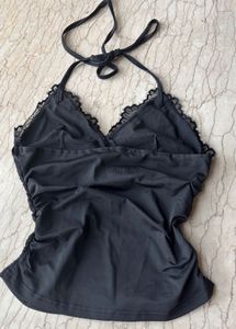 Black Lace Halter Neck Top