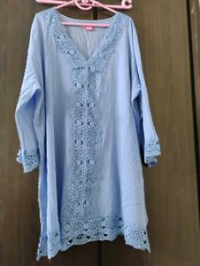 Powder blue Cotton Kurta with Lace