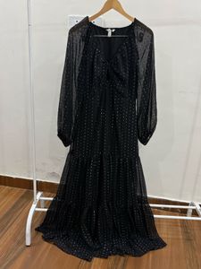 H&amp;M Lurex Metallic Threadwork Black Maxi DRESS