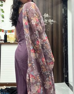 Elegant Purple Kurta Set with Floral Dupatta