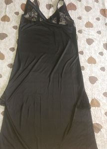 Black Lace Trim Slip Dress