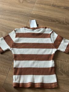 Brown &amp; White Striped Ribbed Top