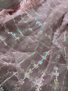 Elegant Sequined Pink Saree With Unstiched Blouse