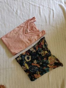Sheer Floral Print Tunic top with vest