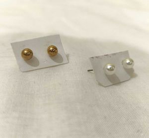 Gold Ball & Pearl Stud Earrings Set