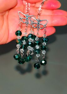 Handmade Butterfly &amp; Green Crystal Earrings✨💚