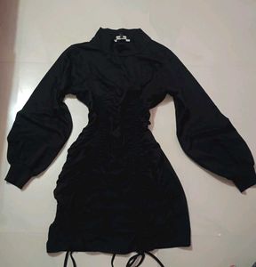 Stylish Black Mini Dress with Drawstring Detail