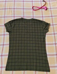 Olive Green Grid Print T-Shirt