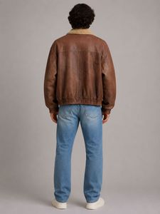 BILTMORE Men's Brown Leather Bomber Jacket