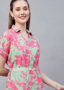Chic Floral Print Button-Up Dress