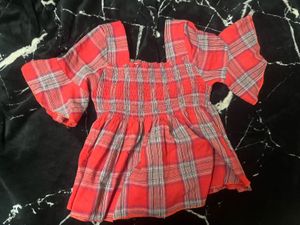 Red Plaid Smocked Top