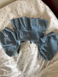 Stylish Denim Puff Sleeve Peplum Top