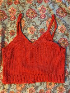 Red Crochet Crop Tank Top