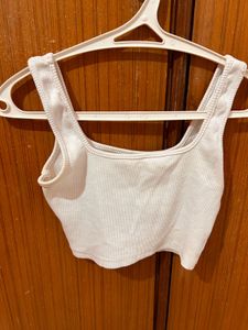 Ribbed White Crop Tank Top