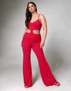 Red Cut-out Flared Jumpsuit