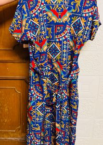 Vibrant Blue Boho Print Midi Dress