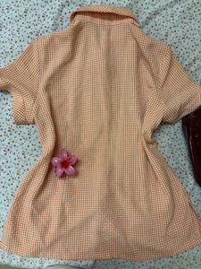 Cute Orange Gingham Button-Up Shirt