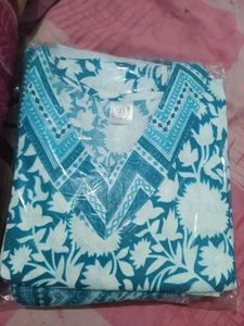 Turquoise Floral Print Kurti Set with dupatta