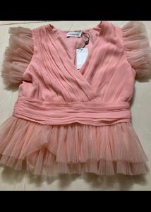 Chic Cover Story  Pink Pleated Tulle Top