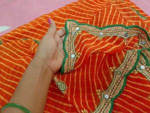 Vibrant Orange Leheriya Saree with blouse