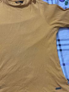 ribbed orange Mock Neck Long Sleeve Top