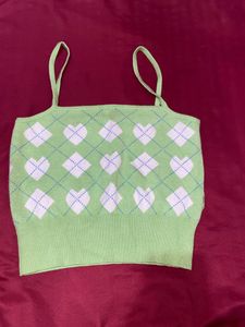 Cute Green Argyle Heart Crop Top
