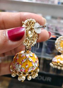 Stunning Yellow Floral Jhumka Earrings