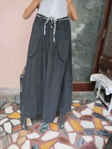 Black Denim Look Divider Skirt Palazzo