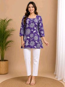 Purple Floral Short Tunic back Dori xs ans s Siize