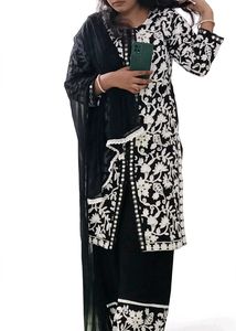 Elegant Black & White Embroidered Kurta Set